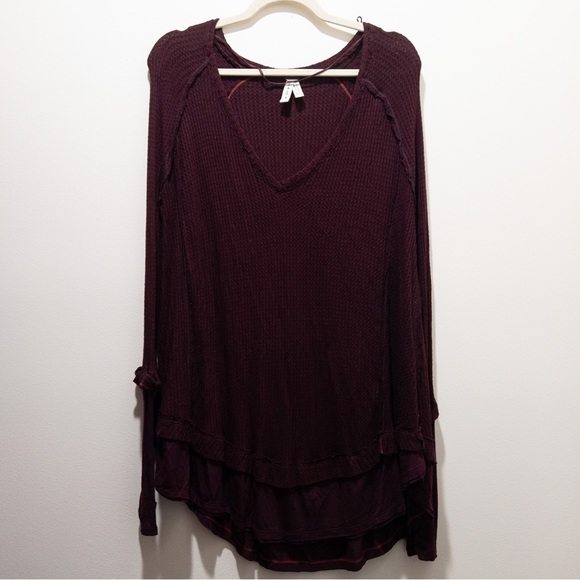 Free People We the Free Laguna Burgundy Thermal Long Sleeve Top - Picture 2 of 7